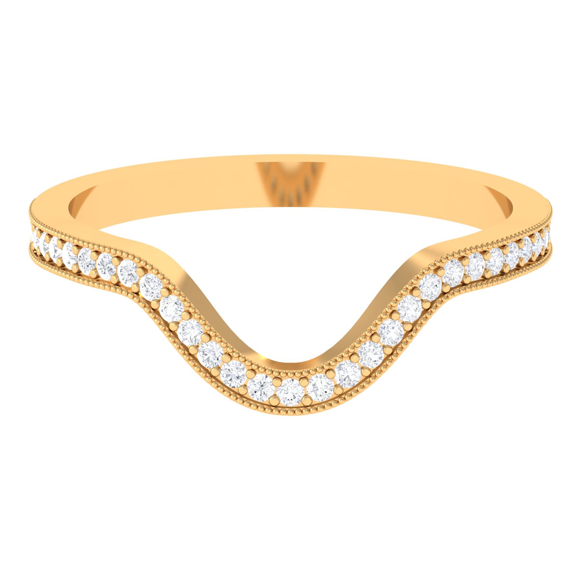 Certified Moissanite Curved Enhancer Band with Gold Beaded Moissanite - ( D-VS1 ) - Color and Clarity - Rosec Jewels