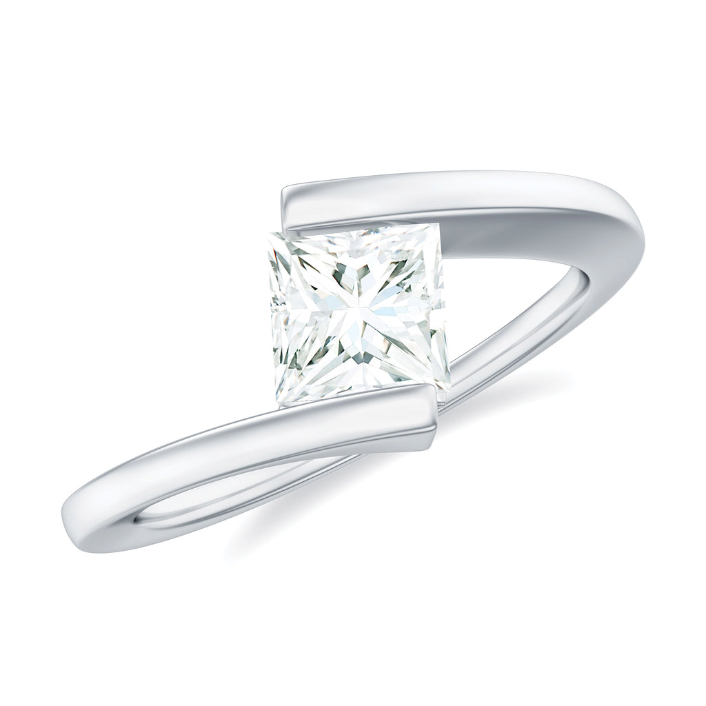 Simple Princess Cut Moissanite Solitaire Bypass Gold Ring Moissanite - ( D-VS1 ) - Color and Clarity - Rosec Jewels